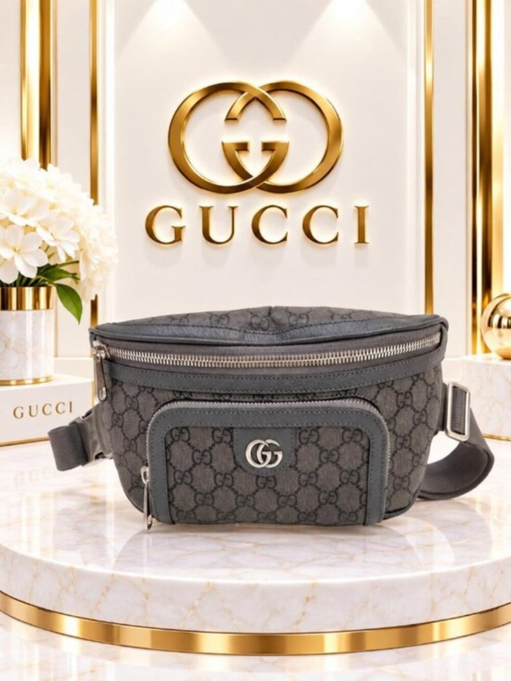 Authentic Gucci Ophidia GG Supreme Gray Belt Bag Waist Fanny Pack Crossbody
